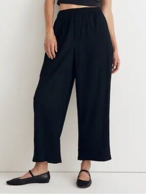 Madewell Black Wide-Leg Crop Elastic Waist Pants